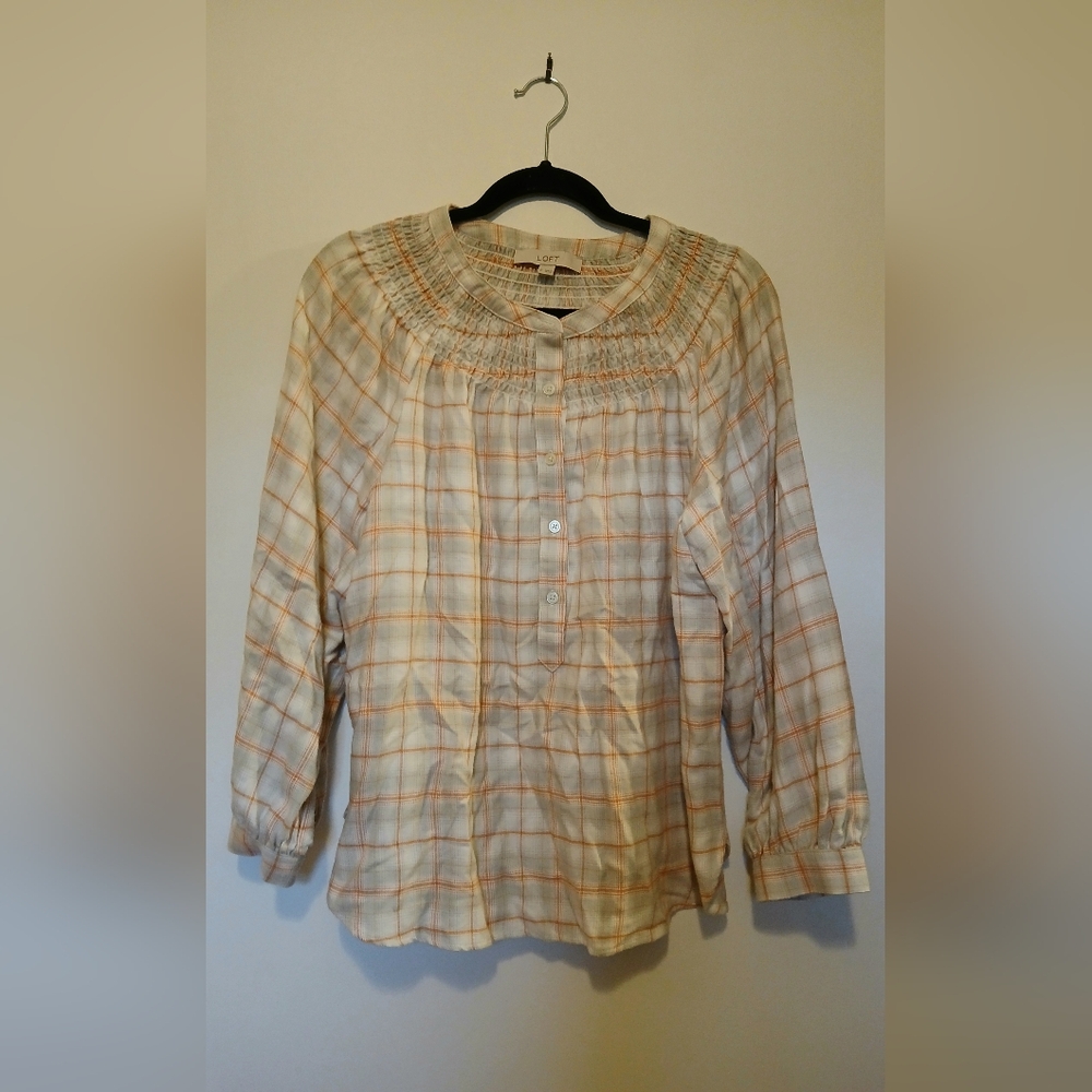 LOFT Creamy Flannel Autumn Fall Blouse Top size Medium